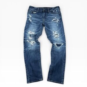American Eagle Airflex + Jeans 34x32 Stretch Distressed Blue Denim Medium Wash